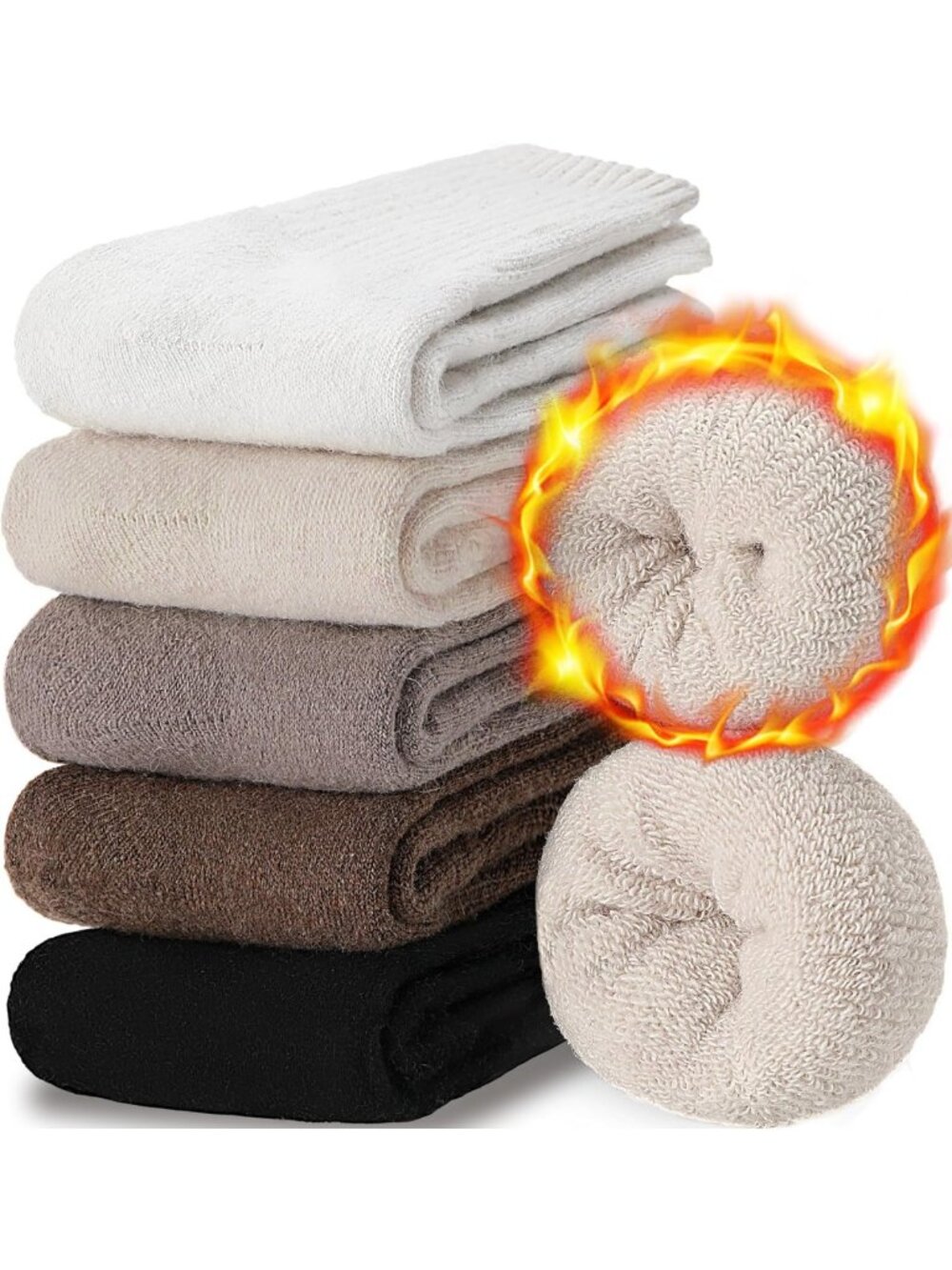Warm Merino Wool Boot Socks - 5 Pairs Thick Thermal Hiking Cozy Crew Socks for